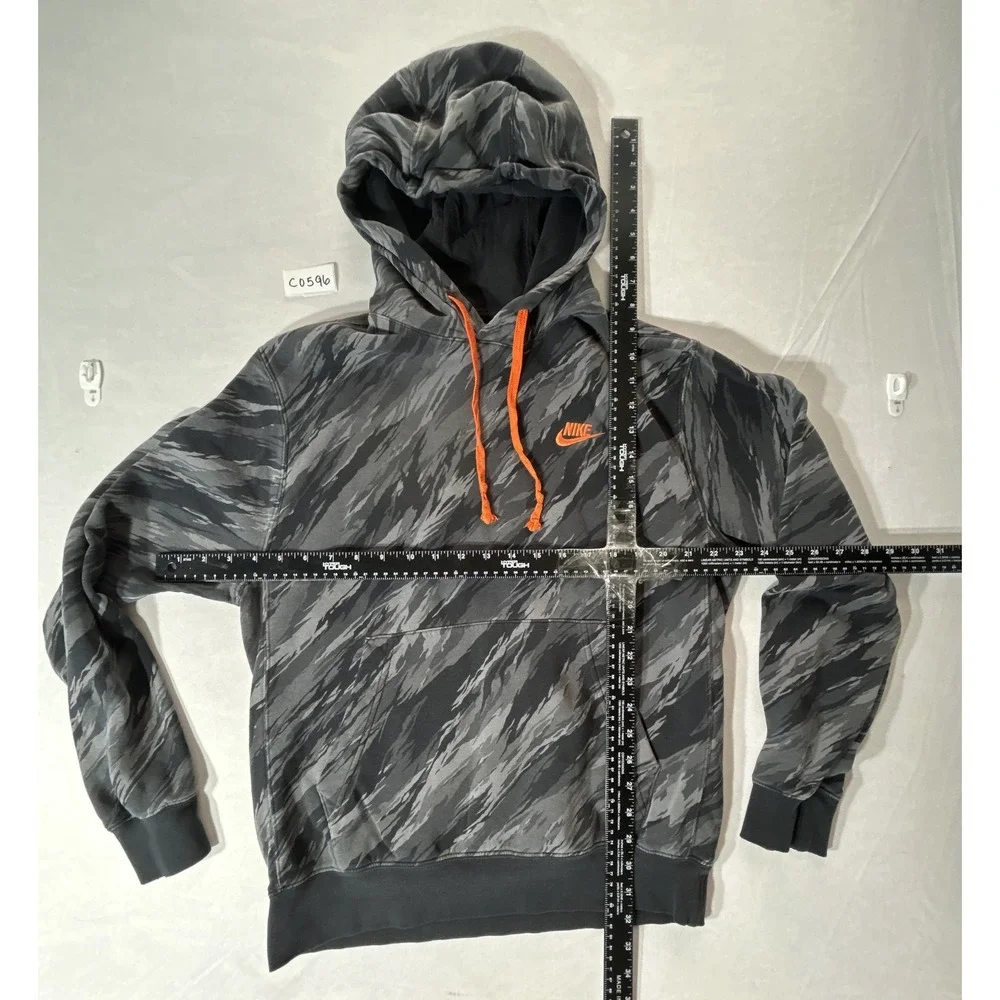 Nike Mens Grey Tiger Stripe‎ Camo Fleece Hoodie Orange Logo Small